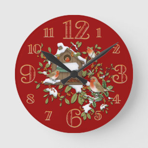 Kleine Winter-Robin-Vogel-Haus-Wanduhr Runde Wanduhr