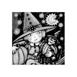 KLEINE WITCH & RAG DOLL HALLOWEEN RUBBER-BRIEFMARK GUMMISTEMPEL