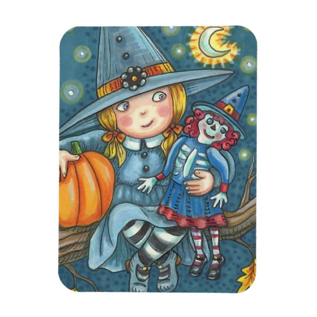 KLEINE WITCH UND DOLL HALLOWEEN MAGNET-RETangle Magnet (Vertikal)