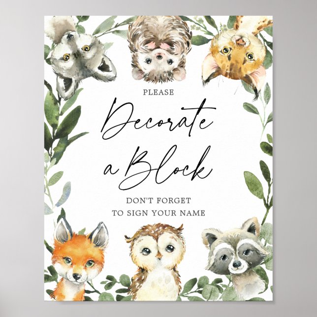 Kleine Woodland Babydusche dekorieren ein Blockzei Poster (Vorne)