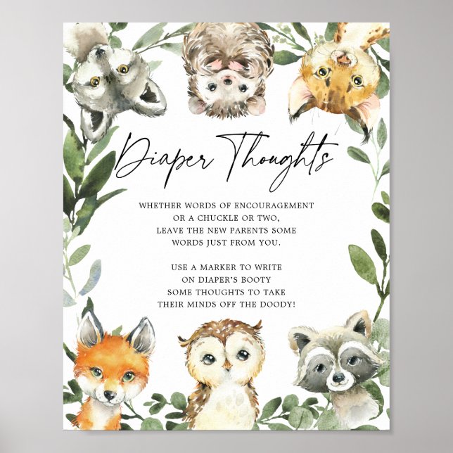 Kleine Woodland Babydusche Windeln Gedanken signie Poster (Vorne)