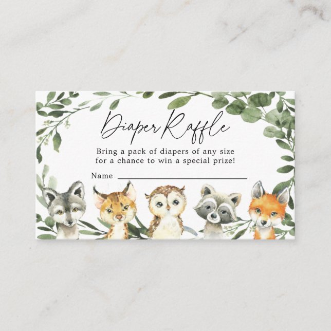Kleine Woodland Diaper Raffle Baby Duschkarte Begleitkarte (Vorderseite)