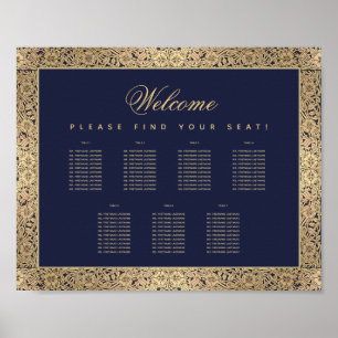 Kleiner 7-Tisch-Sitzplan mit Navyblauen und golden Poster