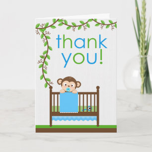 Kleiner Affe in einem Crib Boy Danke-Card Dankeskarte