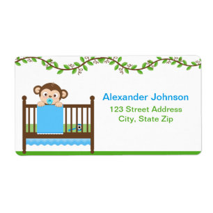 Kleiner Affe in einem Crib Boy Shipping Labels