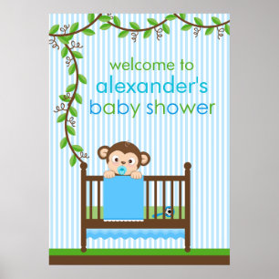 Kleiner Affe in einem Kinderwagen-Kinderduschplaka Poster