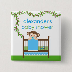 Kleiner Affe in einem Knabenjunge-Baby-Duschknopf Button
