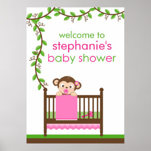 Kleiner Affe in einem Krippenmädchen-Kinderduschpl Poster