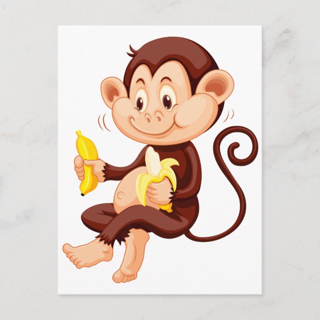 Kleiner Affe isst Bananen Postkarte (Vorderseite)