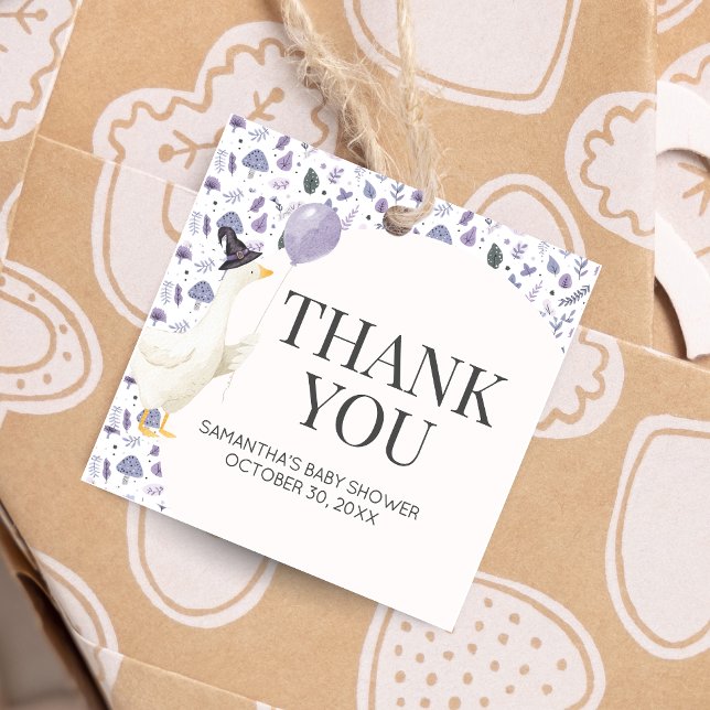 Kleiner Alberner Gänseduschplatz Geschenkanhänger (Silly Little Goose Halloween Baby Shower Square Favor Tags)