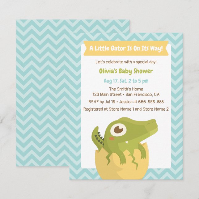 Kleiner Alligator in Ei Baby Dusche Einladungen (Vorne/Hinten)