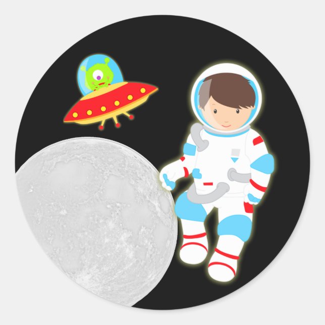 Kleiner Astronaut im Weltraum Runder Aufkleber (Vorderseite)
