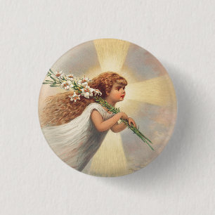 Kleiner Baby-Engel hält Lilien Button