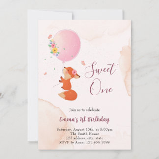 Kleiner Babyfuchs mit Ballon Einladung