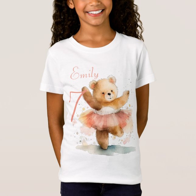 Kleiner Bär Ballerina Aquarellfarbe Rosa Geburtsta T-Shirt (Vorderseite)
