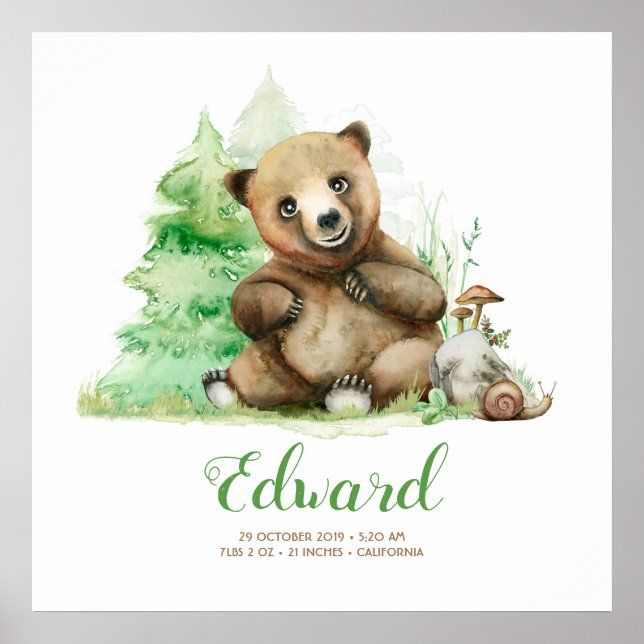 Kleiner Bär im Wald Niedlich Poster (Vorne)