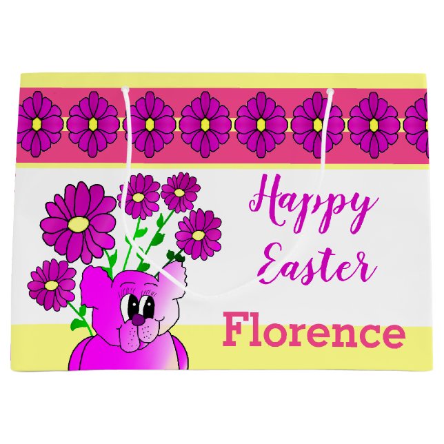 kleiner Bär mit Blume Große Geschenktüte (Vorderseite)