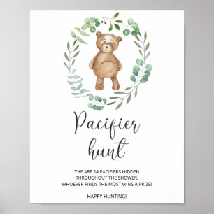 kleiner Bär Schnuller Jagd Baby Shower Spiel Poster