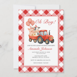 Kleiner Bauer Gingham Traktor Baby Shower Tiere Einladung