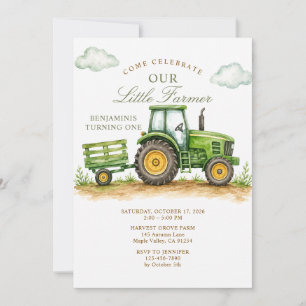Kleiner Bauer Sage Green Traktor 1. Geburtstag Einladung