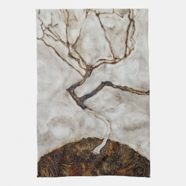 Kleiner Baum im Spätherbst von Egon Schiele Geschirrtuch (Vertikal)