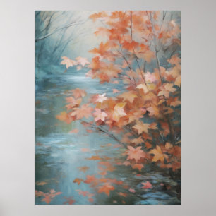 Kleiner Baum neben dem Fluss Herbst Kunst Poster