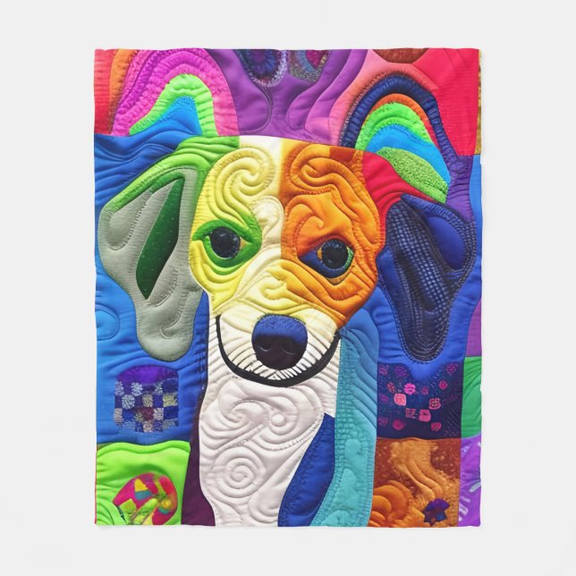 Kleiner Beagle-Welpe-Quilt wie Design Fleecedecke (Vorderseite)