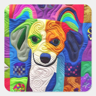 Kleiner Beagle-Welpe-Quilt wie Design Quadratischer Aufkleber
