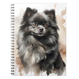 KLEINER BLACK FLUFFY SPITZ PUPPY HUND NOTIZBLOCK