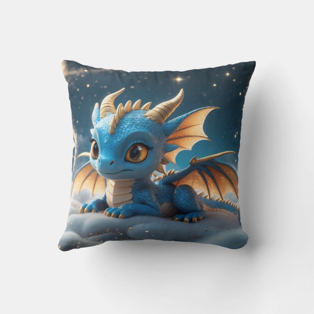 Kleiner blauer Dino auf einer Wolke  Kissen (Rückseite)