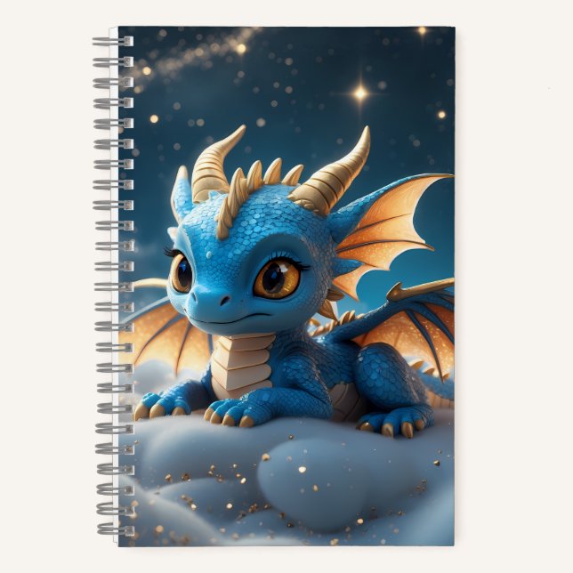 Kleiner blauer Dino auf einer Wolke  Notizbuch (Vorderseite)