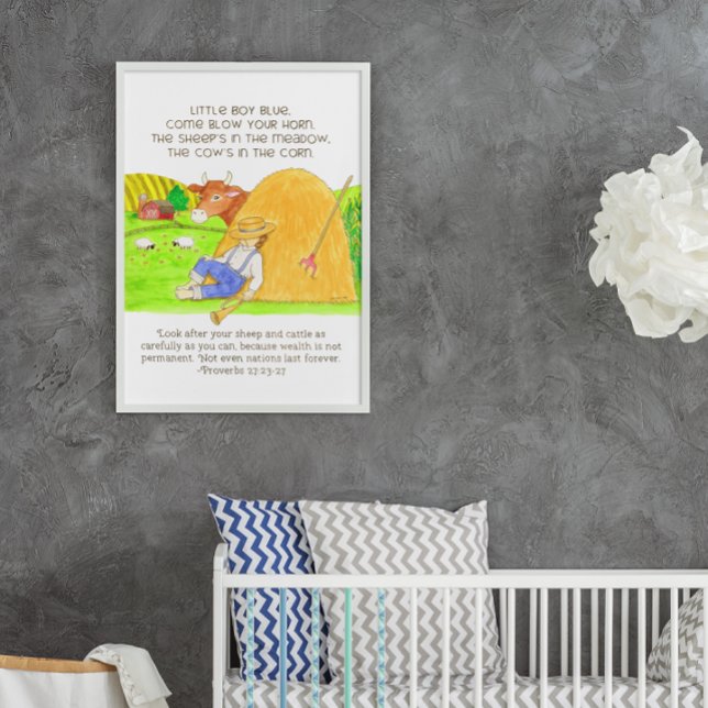 Kleiner blauer Junge mit Schrift Poster (Von Creator hochgeladen)