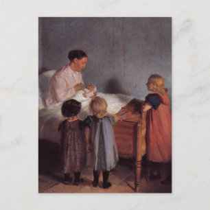 Kleiner Bruder schöne Kunstmalerei Mutter Kind Postkarte