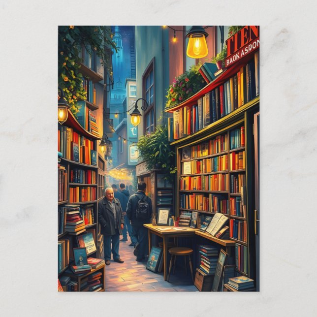 Kleiner Buchladen in einer gemütlichen Ecke einer  Postkarte (Vorderseite)