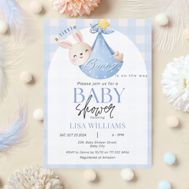 Kleiner Bunny ist auf dem Weg Junge Ostern Baby Du Einladung (A Little Bunny Is On The Way Easter Blue Boy Baby Shower Invitation)