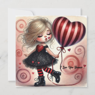 Kleiner Cartoon Valentine Mädchen mit Ballon Feiertagskarte