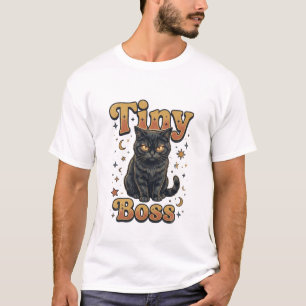 Kleiner Chef Schwarze Katze Design T-Shirt