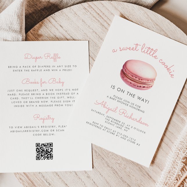 Kleiner Cookie Macaron QR Code Rosa Babyparty Einladung (Von Creator hochgeladen)