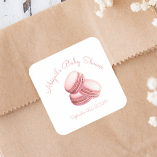 Kleiner Cookie Macaron Rosa Baby Shower Quadratischer Aufkleber