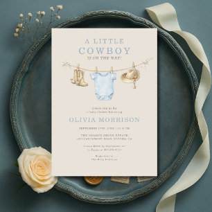 Kleiner Cowboy auf dem Weg Wäscheleine Baby Shower Einladung
