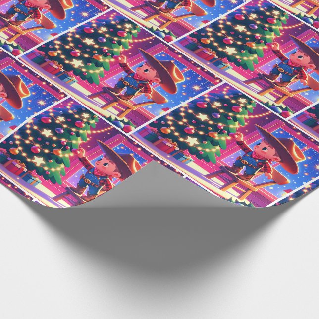 Kleiner Cowboy auf Stuhl Dekorieren Weihnachtsbaum Geschenkpapier (Ecke)
