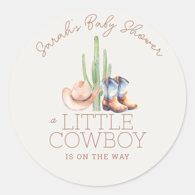 Kleiner Cowboy Baby Dusche Rundaufkleber Runder Aufkleber (Vorderseite)