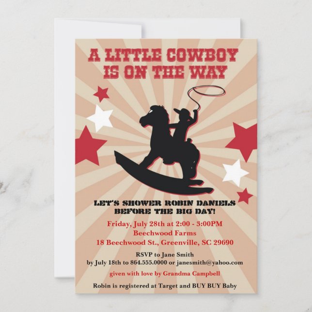 Kleiner Cowboy Baby Shower Invite, Rocking Horse Einladung (Vorderseite)