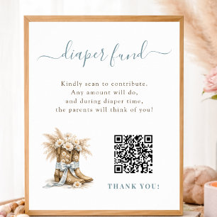 Kleiner Cowboy-Baby-Shower-Windelfonds-QR-Schild Poster