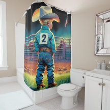 Kleiner Cowboy bei Rodeo Fence American Flag Pferd