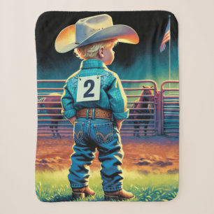 Kleiner Cowboy bei Rodeo Fence American Flag Pferd Sherpadecke