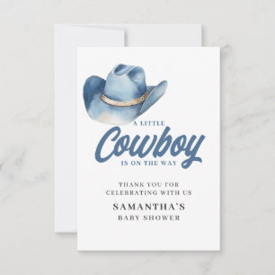 Kleiner Cowboy Blue Western Boy Baby Shower Dankeskarte