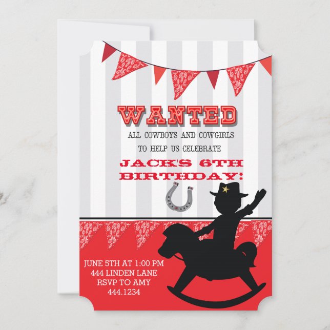 Kleiner Cowboy Buckaroo zum Geburtstag Einladung (Vorderseite)