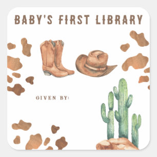 Kleiner Cowboy - Erste Bibliothek Quadratischer Aufkleber