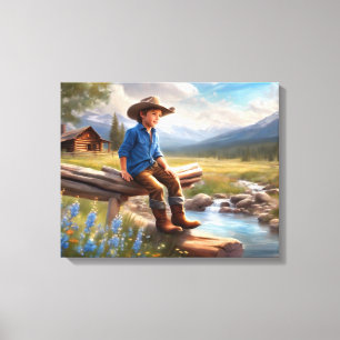 Kleiner Cowboy im Zaun Leinwanddruck
